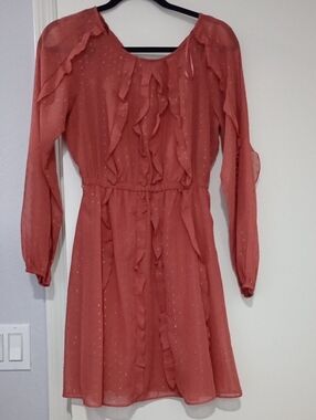 LC Conrad Rust Ruffle Long-Sleeve Women’s Dress Size XS